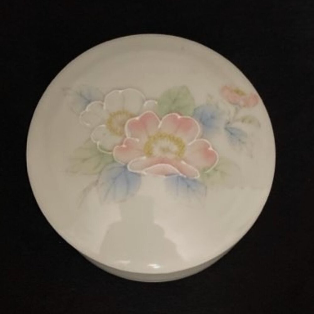 Vintage‎ Otagiri Trinket Dish Ring Box Peony Flowers Porcelain Japan